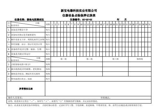 接地电阻测试仪点检保养记录表