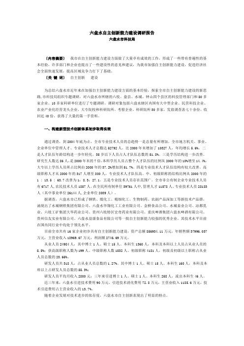 六盘水自主创新能力建设调研报告