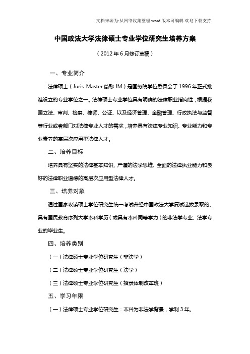 中国政法大学法律硕士专业学位研究生培养方案