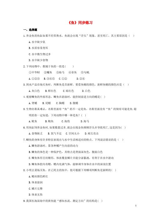 八年级生物上册5.1.4鱼习题新版新人教版