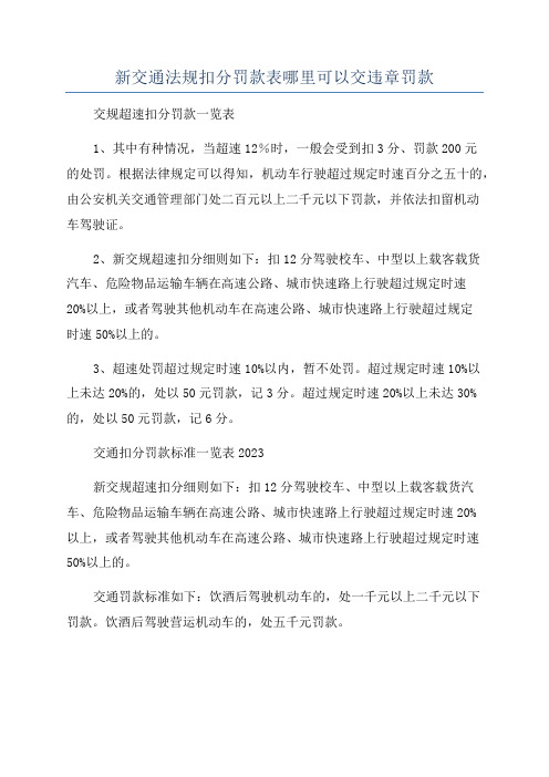 新交通法规扣分罚款表哪里可以交违章罚款