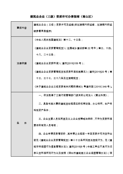 建筑业企业(三级)资质许可办事指南(南山区)精品文档12页