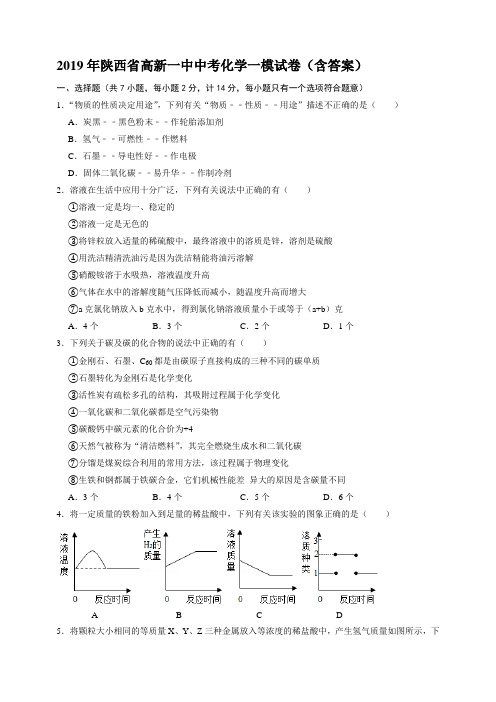 2019年陕西省高新一中中考化学一模试卷(含答案)