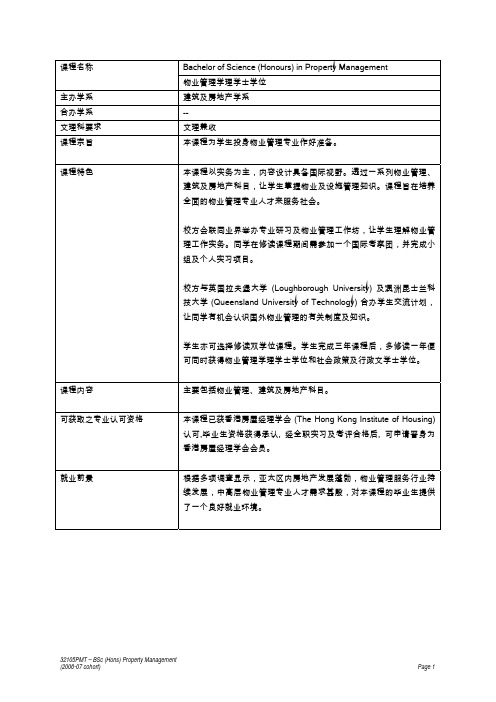 物业管理学理学士学位