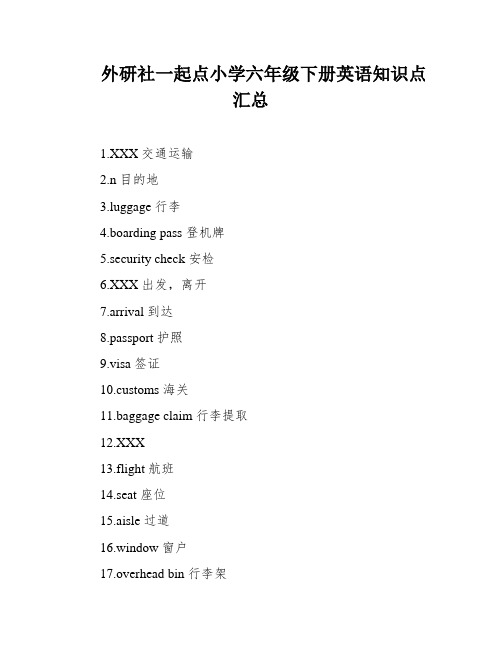 外研社一起点小学六年级下册英语知识点汇总