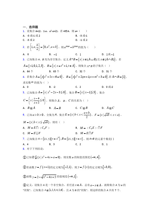 (易错题)高中数学必修一第一单元《集合》测试(包含答案解析)(2)