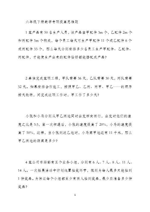六年级下册数学试题-专项提高思维题 人教版