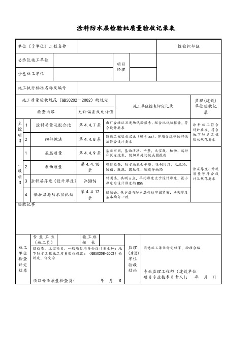 涂料防水层检验批质量验收记录表