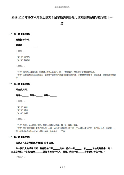 2019-2020年小学六年级上语文5尼尔斯骑鹅历险记语文版课后辅导练习第十一篇