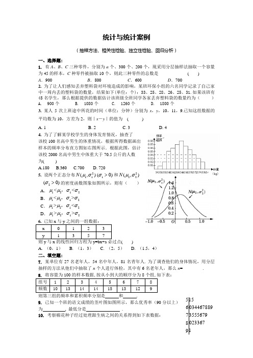 2018高考数学复习小单元卷 15.统计与统计案例