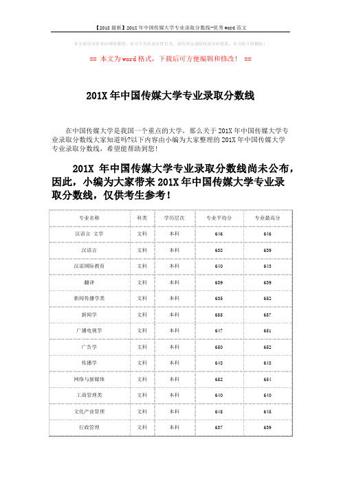 【2018最新】201X年中国传媒大学专业录取分数线-优秀word范文 (3页)