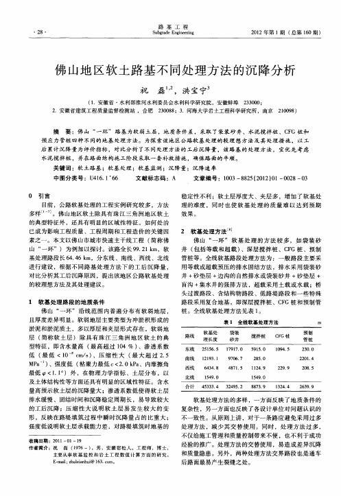 佛山地区软土路基不同处理方法的沉降分析