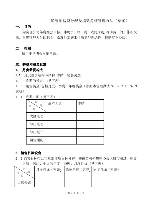 销售人员薪资及绩效考核管理办法(2013)