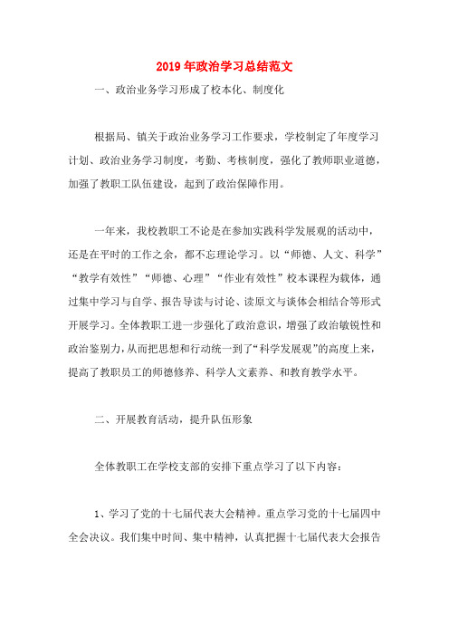 2019年政治学习总结范文