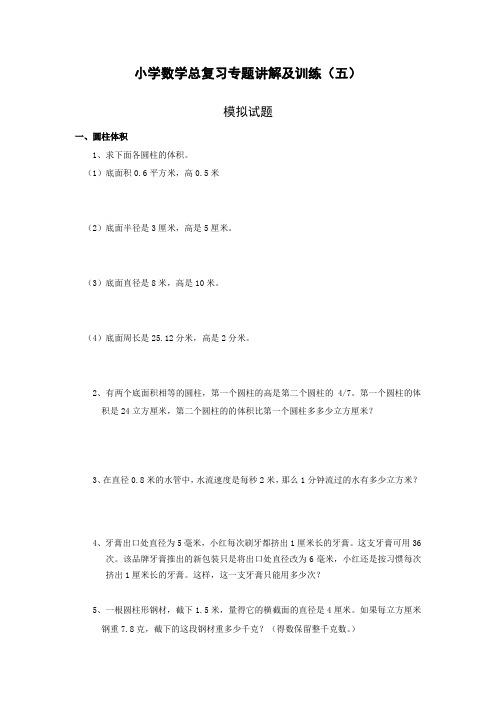 北师大版小升初总复习数学归类讲解及训练完整版