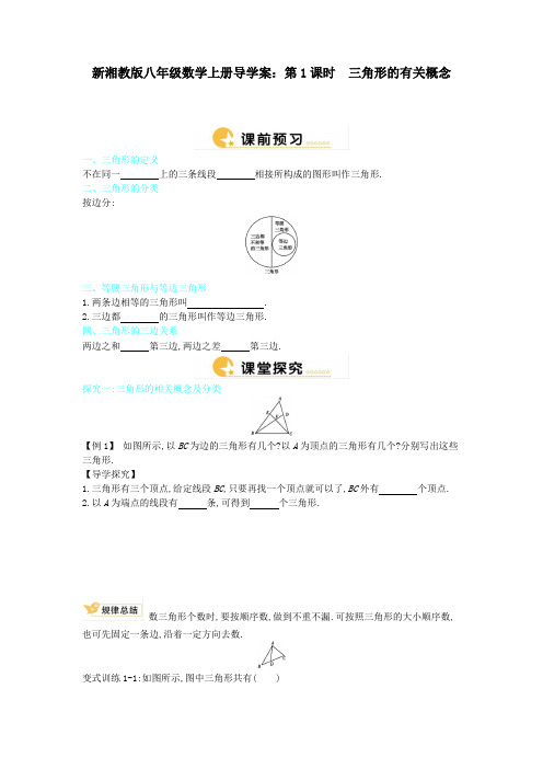 新湘教版八年级数学上册导学案：第1课时 三角形的有关概念