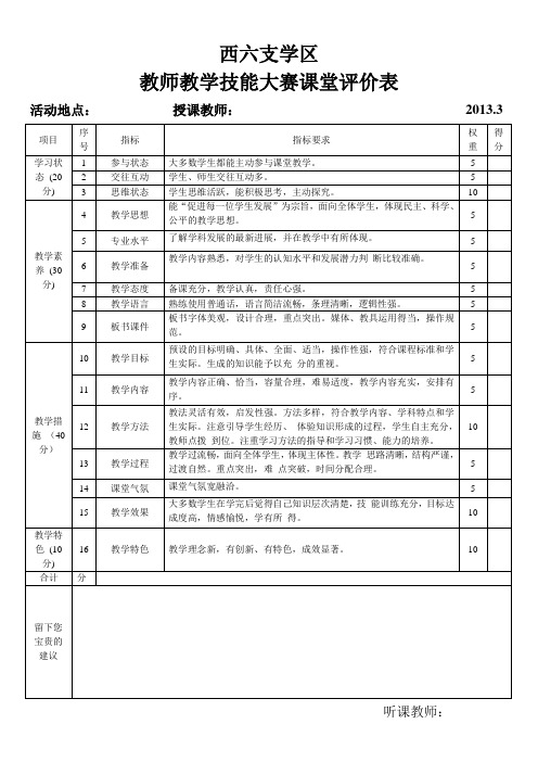 教师技能大赛-评分表(新)教学提纲