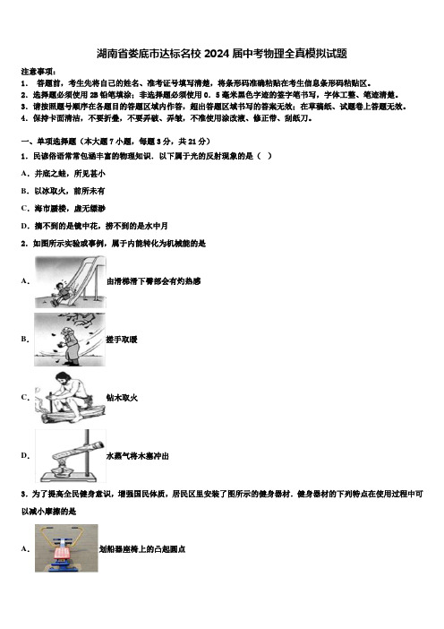 湖南省娄底市达标名校2024届中考物理全真模拟试题含解析