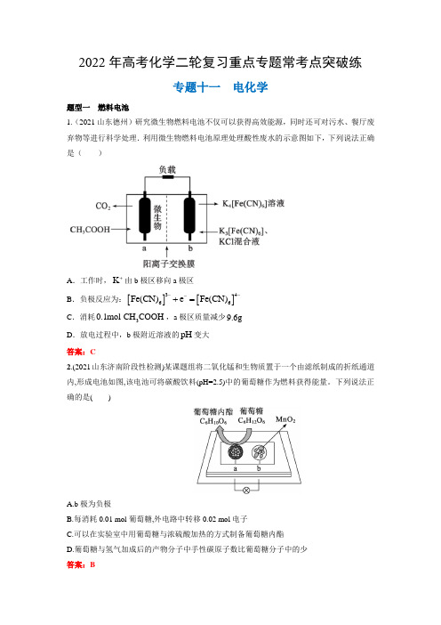 专题11 电化学-2022年高考化学二轮复习重点专题常考点突破练