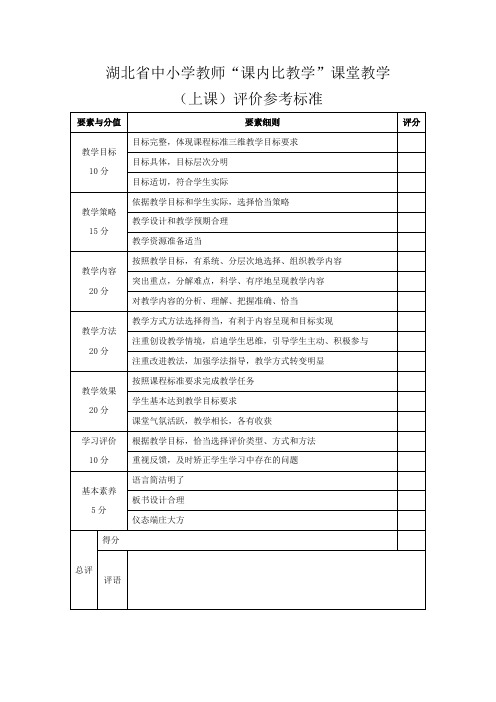 湖北省中小学教师“课内比教学”课堂教学评价标准