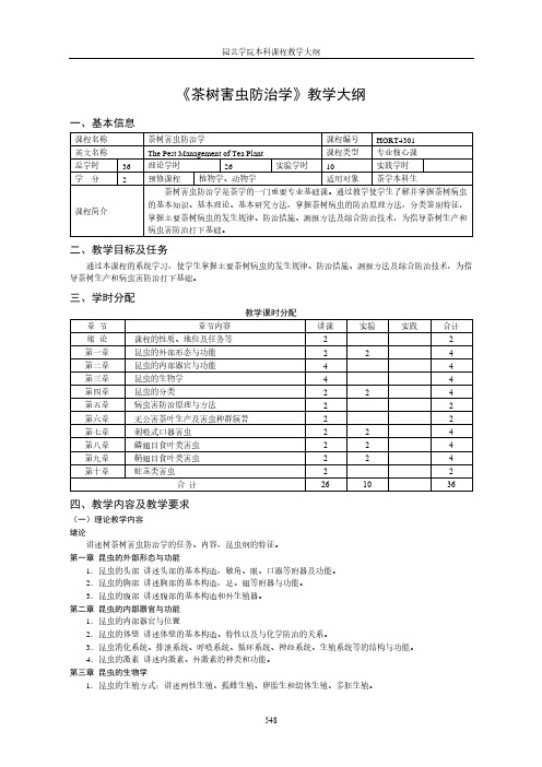 《茶树害虫防治学》教学大纲