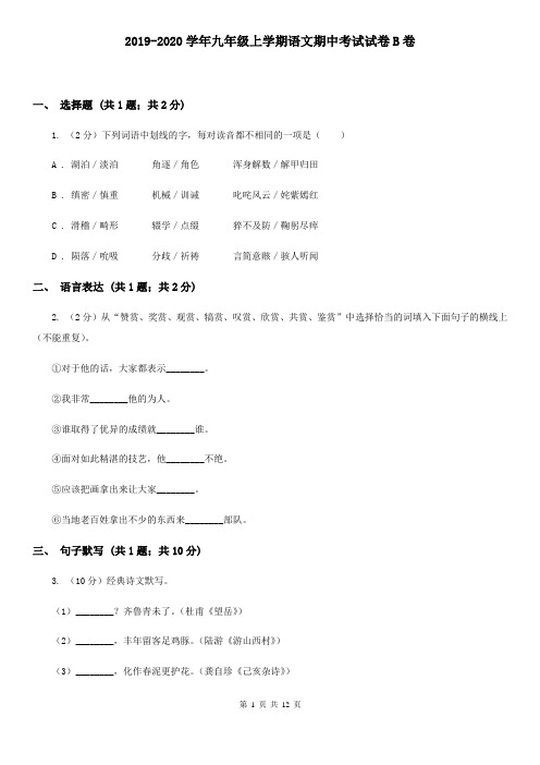 2019-2020学年九年级上学期语文期中考试试卷B卷 