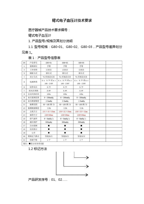 臂式电子血压计技术要求