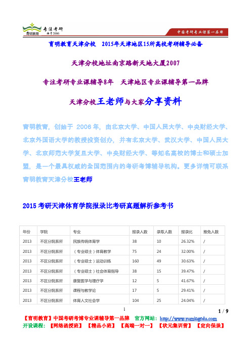 2015考研天津体育学院报录比考研真题解析参考书