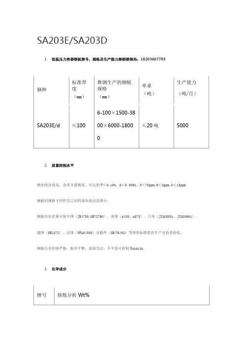 SA203D技术标准素含量和化学元素