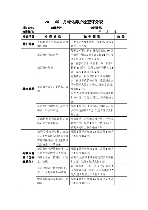 绿化养护考核评分表