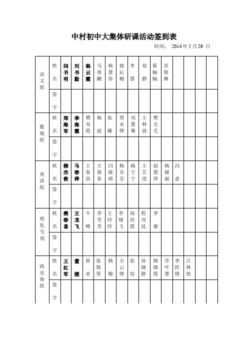 大集体研课活动签到表