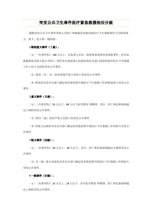 突发公共卫生事件医疗紧急救援相应分级