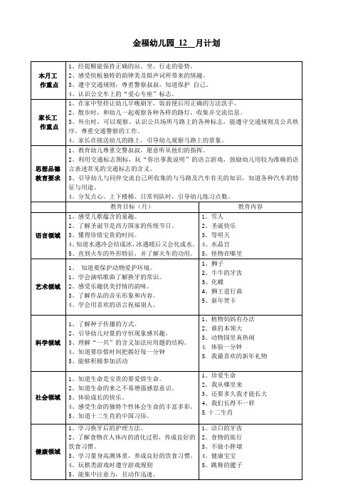 幼儿园大班12月计划表