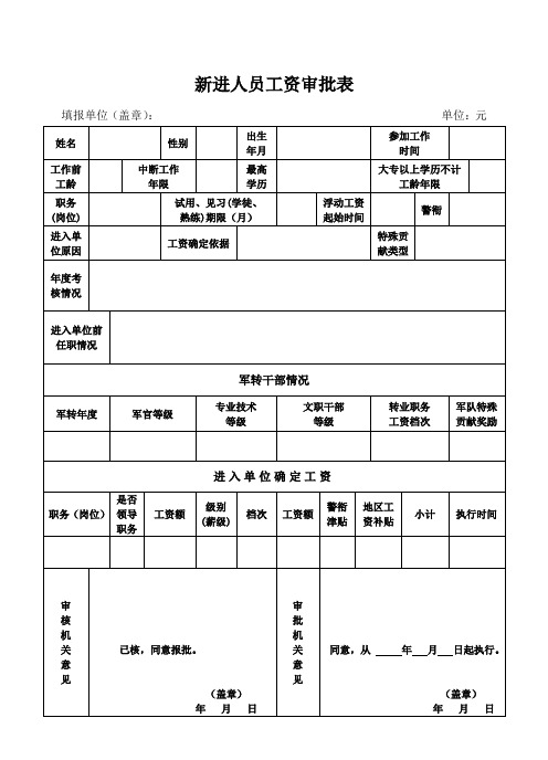 【实用资料】新进人员工资审批表.doc