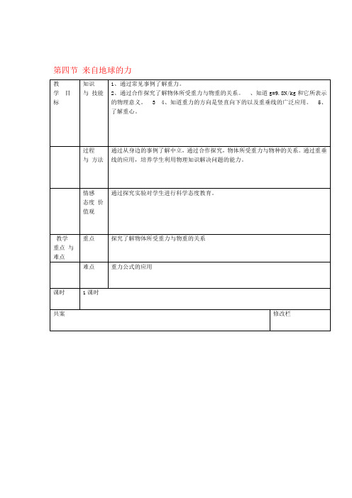 八年级物理上册 第六章 第四节 来自地球的力教案 沪科版