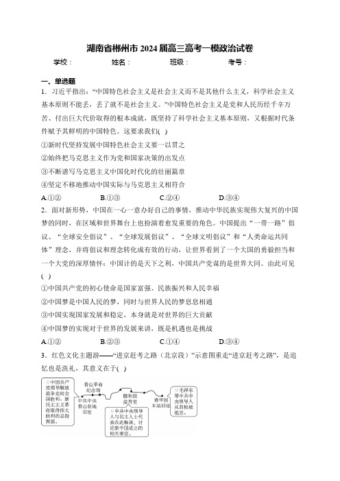 湖南省郴州市2024届高三高考一模政治试卷(含答案)