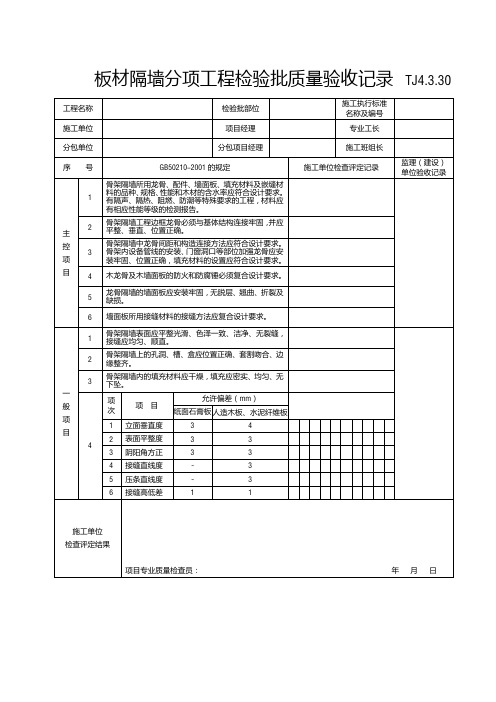 TJ4.3.30骨架隔墙分项工程检验批质量验收记录