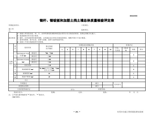 锚杆、锚碇板和加筋土挡土墙总体质量检验评定表FS020308