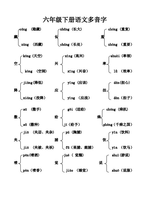 s版六年级下册语文多音字