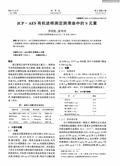 ICP-AES有机进样测定润滑油中的S元素