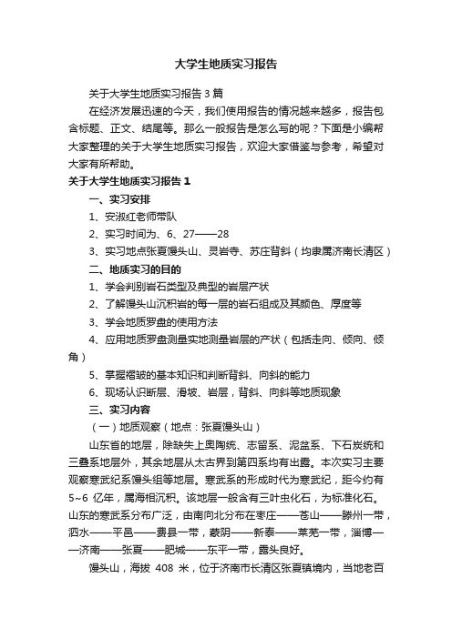 关于大学生地质实习报告3篇