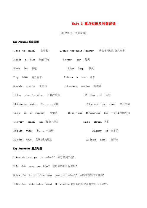 七年级英语上册 Unit 3 How do you get to school单词、短语及重点句型