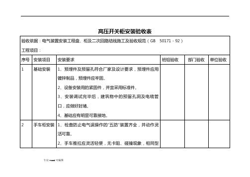 高压开关柜施工与验收规范标准