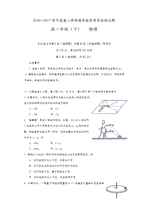 四川省简阳市2016-2017学年高一下学期期末考试物理试题-含答案