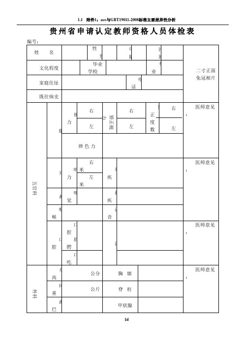 贵州省申请认定教师资格体检表(修正版)