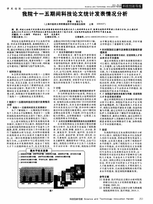 我院十一五期间科技论文统计发表情况分析
