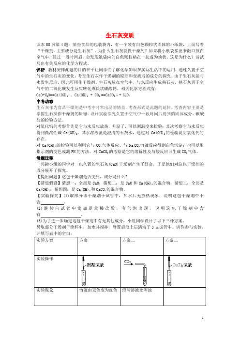 九年级化学下册 生石灰和氢氧化钠的变质实验 新人教版