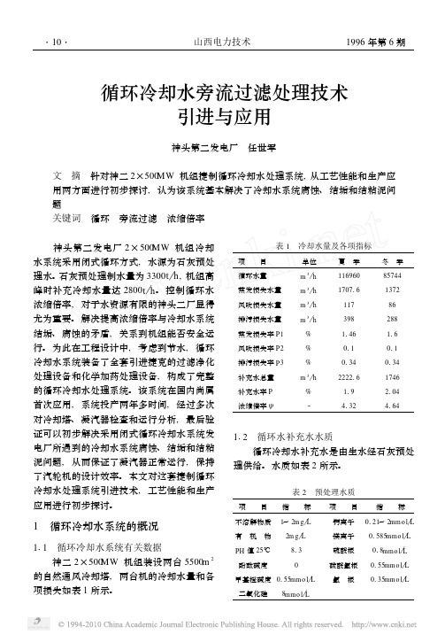 循环冷却水旁流过滤处理技术引进与应用