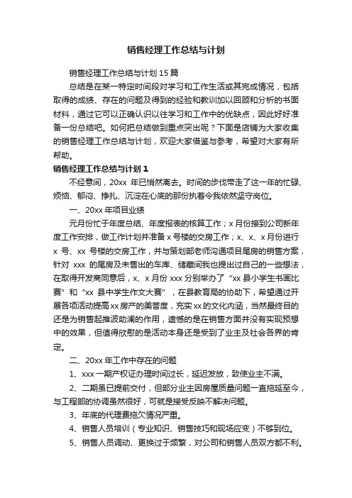 销售经理工作总结与计划