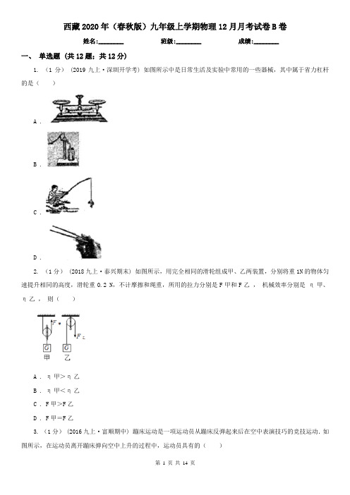 西藏2020年(春秋版)九年级上学期物理12月月考试卷B卷